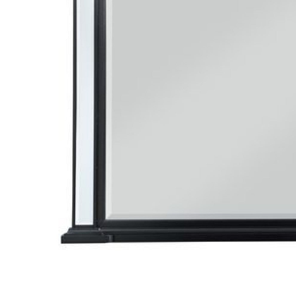 Benzara BM275056 Wall Mirror With Molded Trim, Circular Cut Out Design, Black