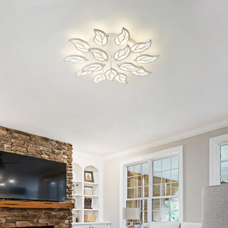 Modern White Multi-Light Leaf Shape Semi Flush Mount LED Ceiling Light