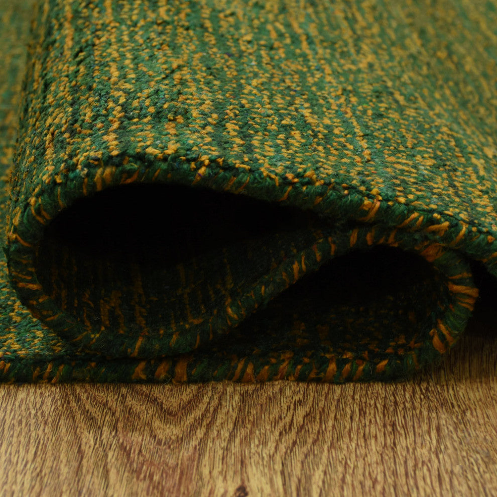 Hand Knotted Loom Silk Mix Area Rug Solid Green Gold