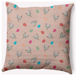 Chickens and Eggs Easter Indoor/Outdoor Throw Pillow, Sunwashed Red, 20x20"