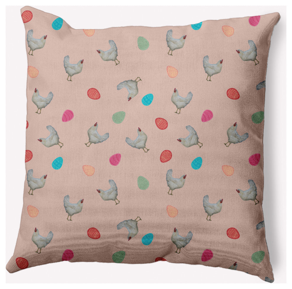 Chickens and Eggs Easter Indoor/Outdoor Throw Pillow, Sunwashed Red, 20x20"