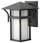 Harbor Small Outdoor Wall Sconce, Satin Black With Etched Seedy Bound Glass
