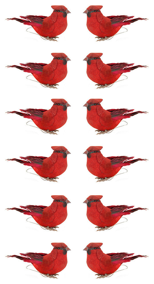 Graceful Elegance Crimson Bird Christmas Ornaments, Red, Set of 12, 3.5"