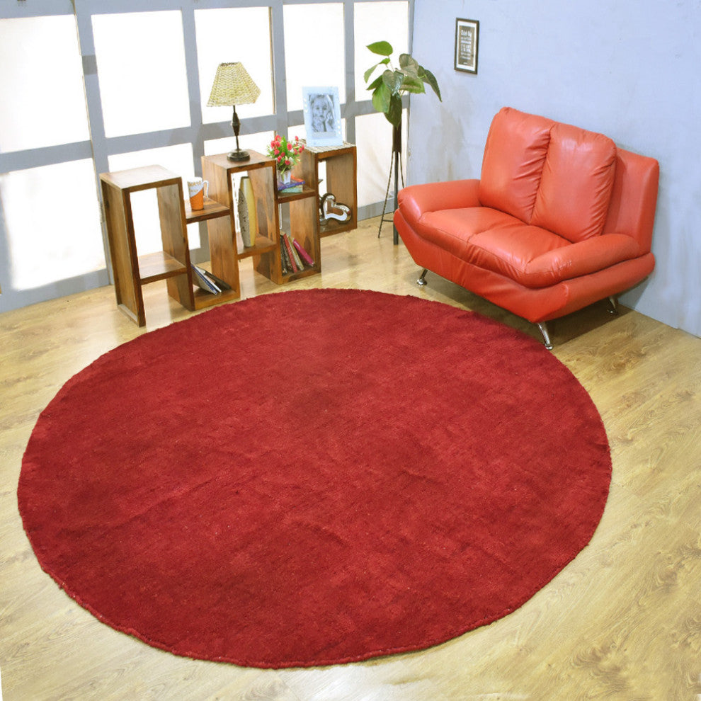 Hand Knotted Loom Silk Mix Area Rug Solid Light Red
