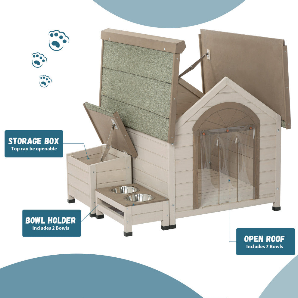 TATEUS Spacious and Cozy Dog House With Storage Box and Elevated Feeding Station