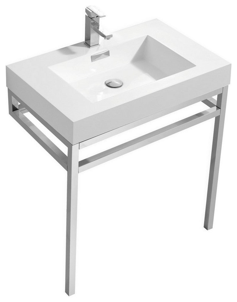 KubeBath Haus Stainless Steel Console With White Acrylic Sink, Chrome, 30''