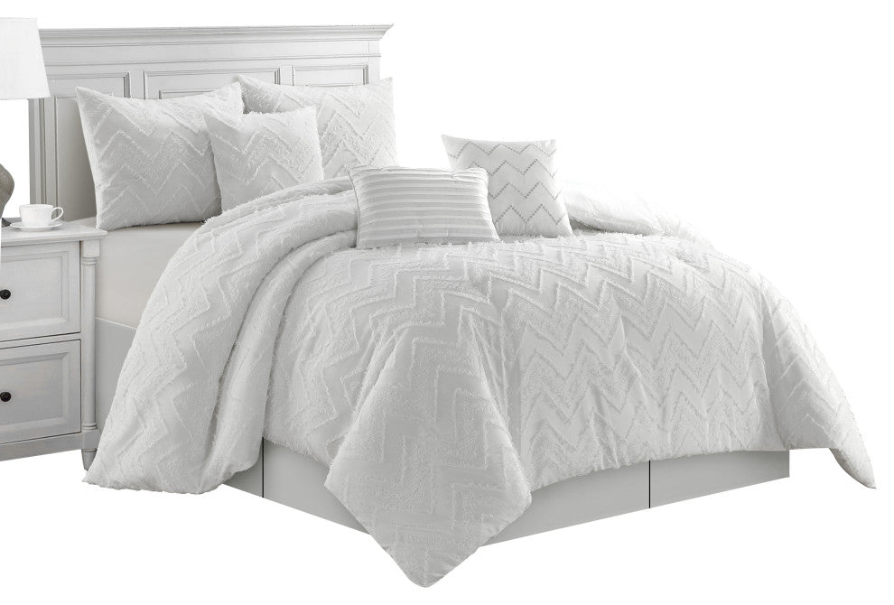 Farisa 7 Piece Comforter Set, White, Queen
