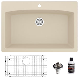 Karran Drop-In Quartz Composite 33" 1-Hole Single Bowl Kitchen Sink Kit, Bisque