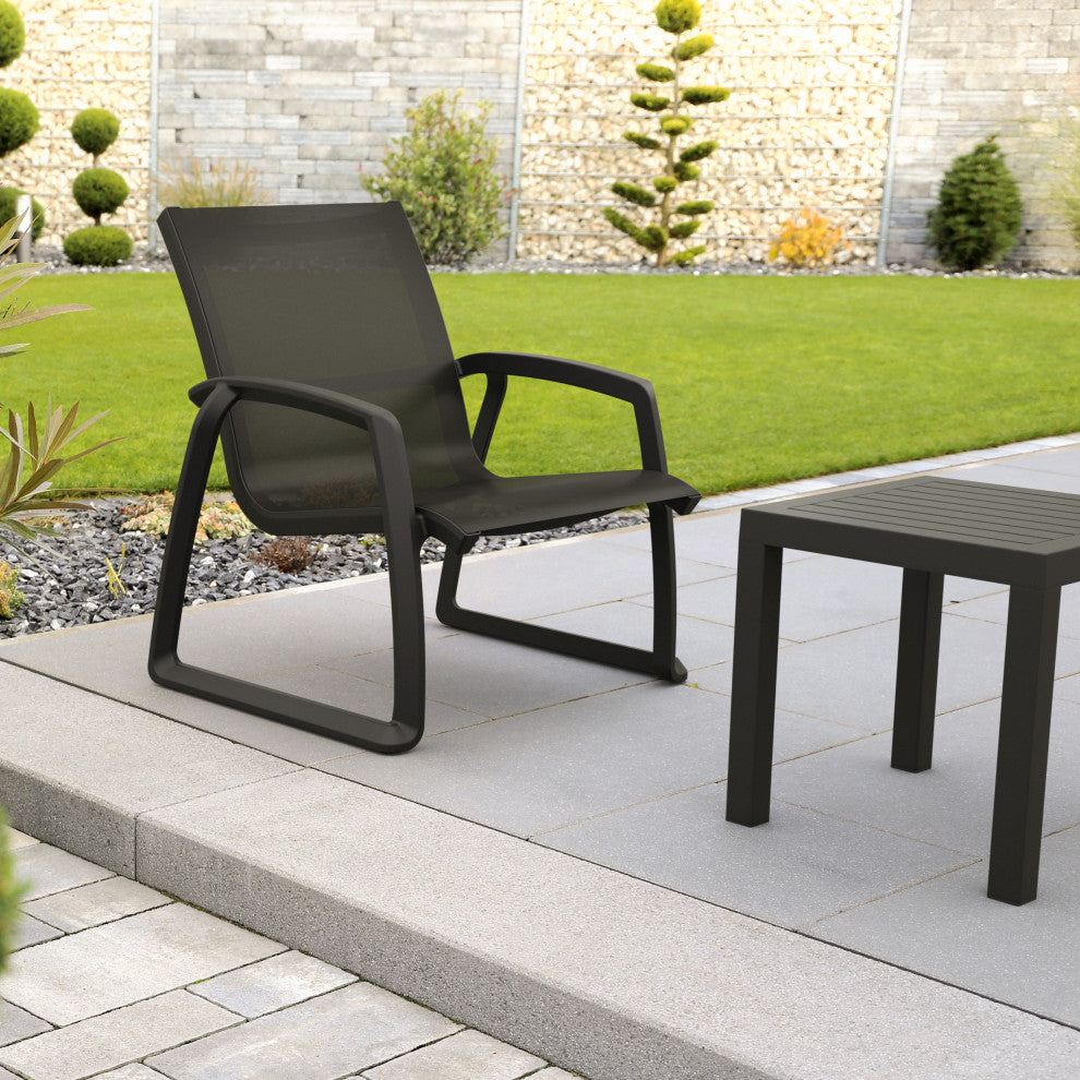 Pacific Club Arm Chair Frame Black Sling Set of 2, Black-Black