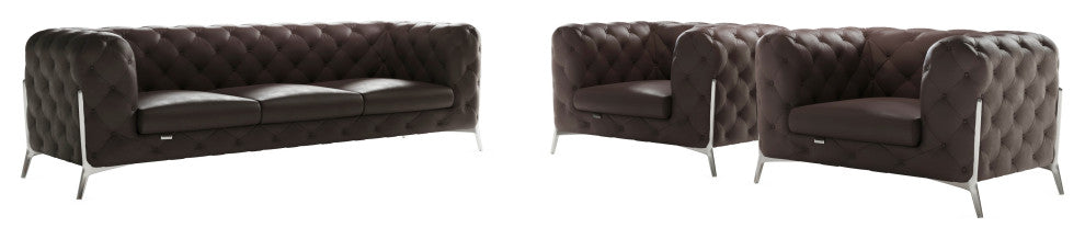 Angelica Italian Leather 2 Chair Set, Brown