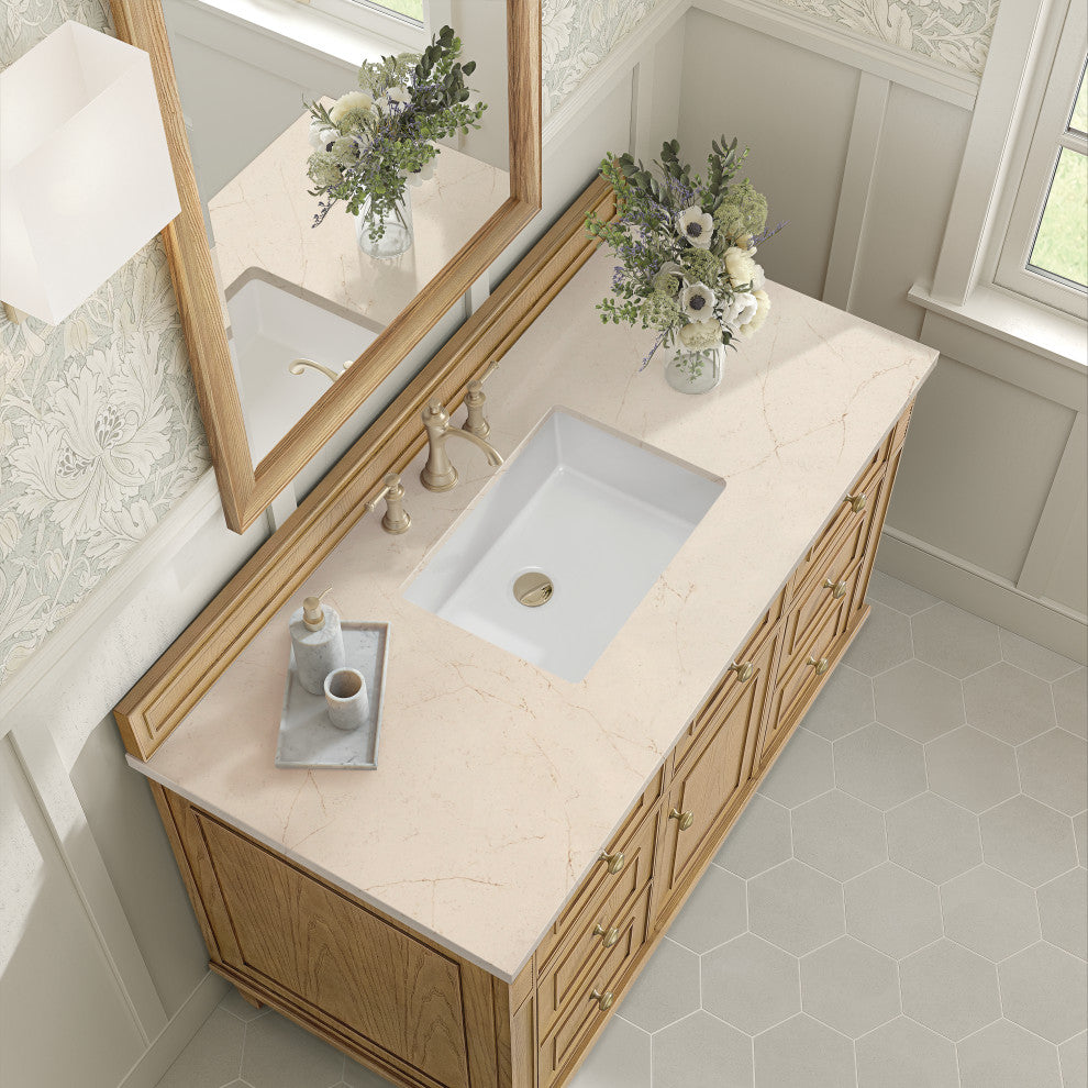 Lorelai 48" Single Vanity, Light Natural Oak, 3 CM Eternal Marfil Top