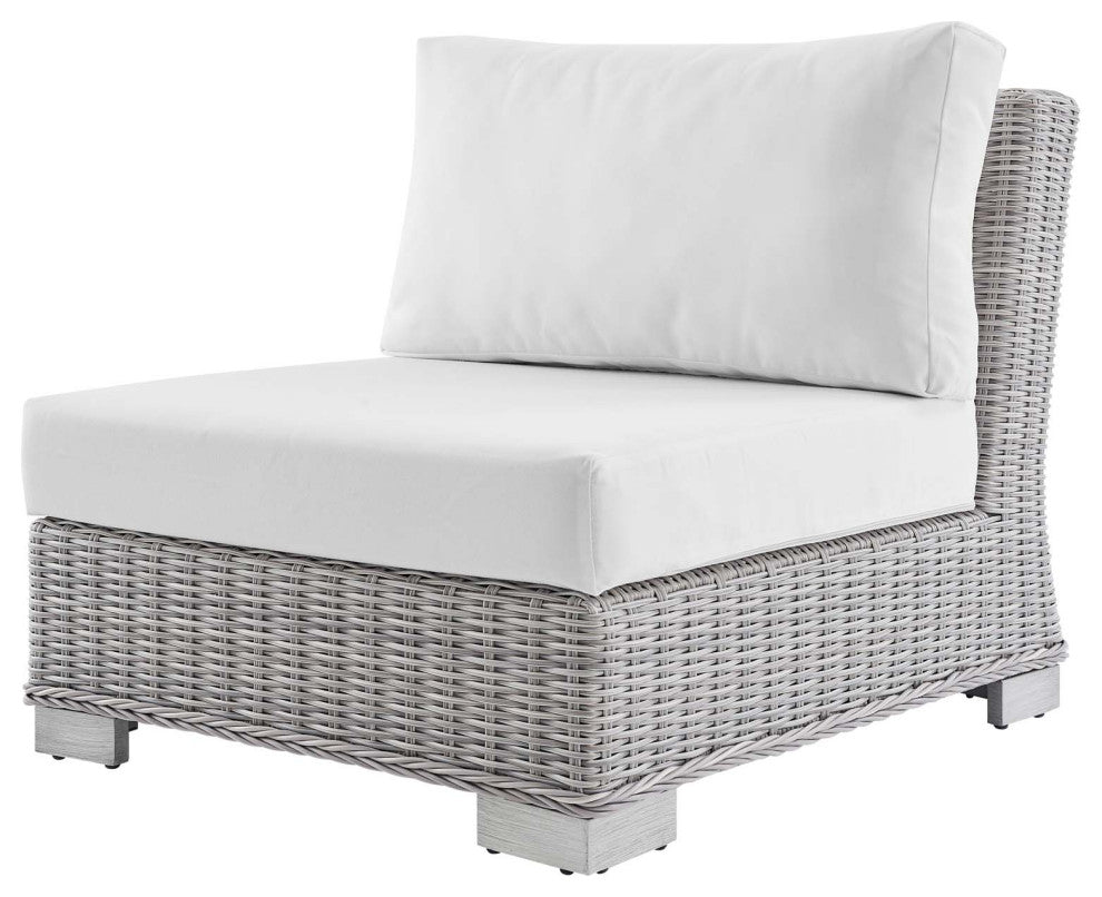 Lounge Sectional Sofa Chair Table Set, Rattan, Wicker, Gray White, Outdoor