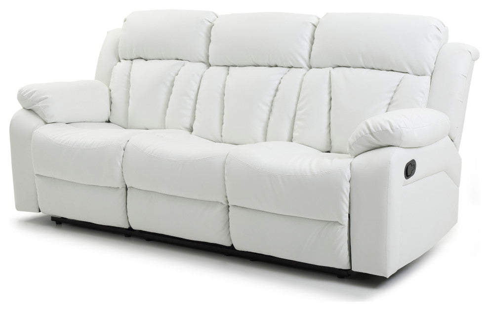 Springfield Reclining Sofa, White Faux Leather