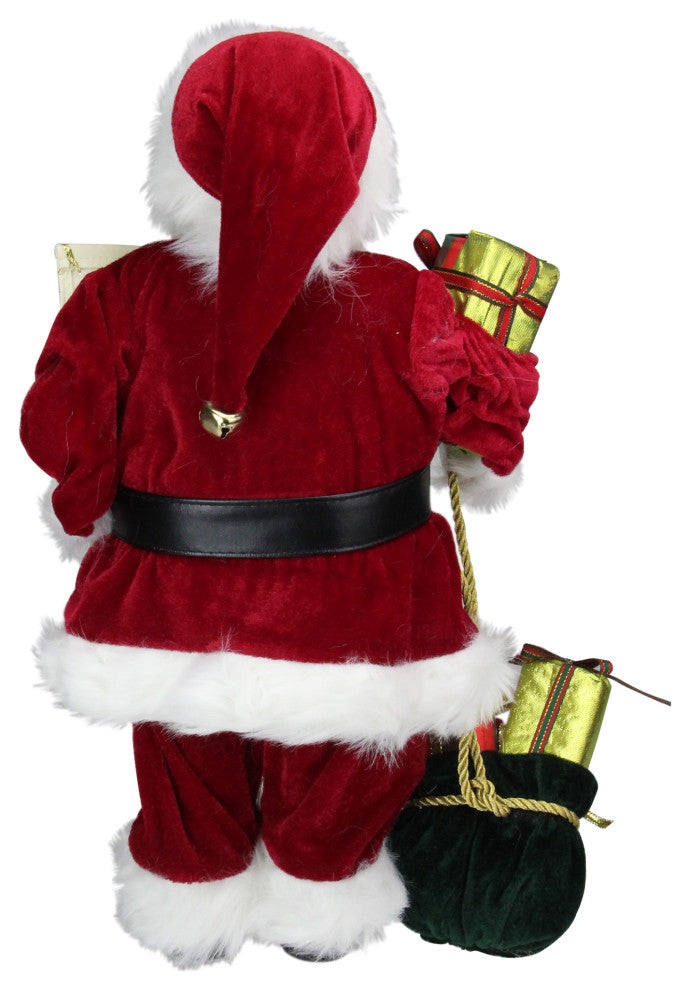 16" Standing Traditional Santa Holding a List of Names and Gift Bag