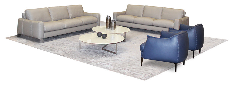 Nativa Interiors Trio Geniune Leather Sofa, Grey