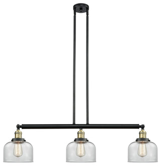 Large Bell 3-Light Island Light, Clear Glass, Black Antique Brass