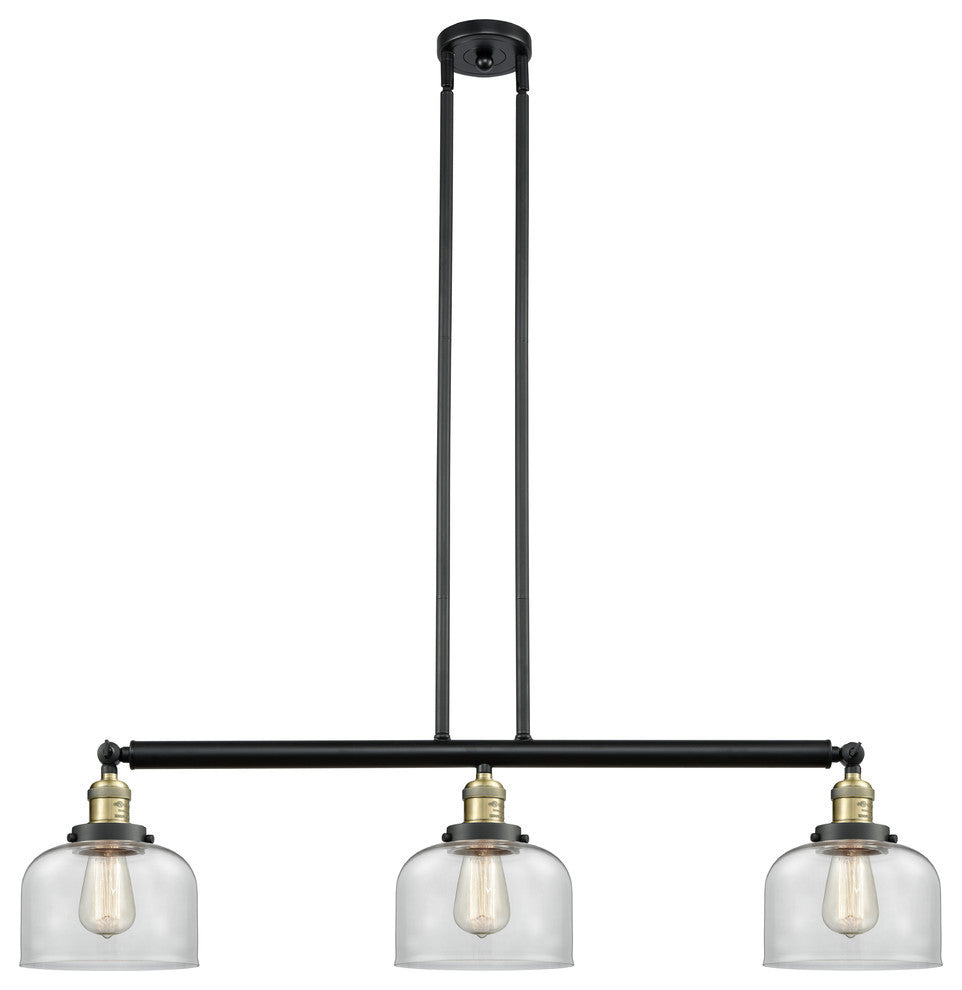 Large Bell 3-Light Island Light, Clear Glass, Black Antique Brass