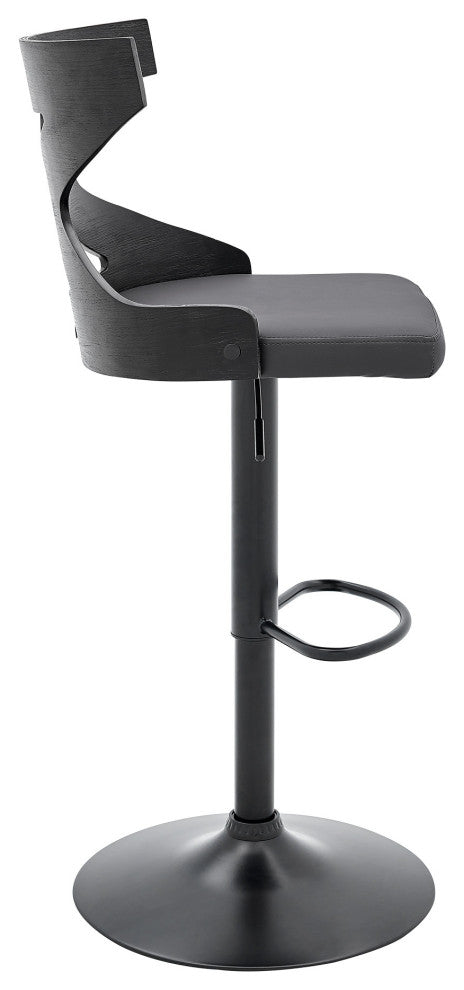 Gray Faux Leather Stylish Curved Back Bar Stool