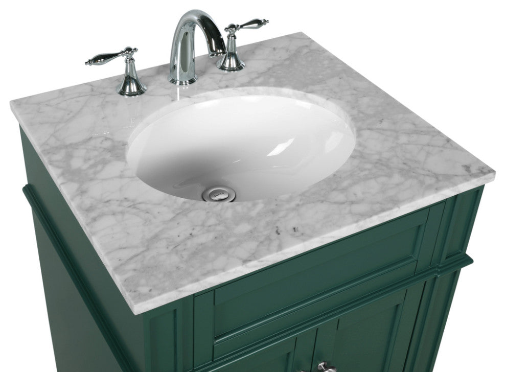 Home Living Vanity with Carrara White Marble Countertop, Green, 24", Single Sink