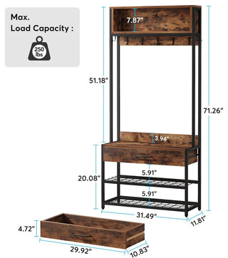 Tribesigns Entryway Hall Tree with Drawer, Vintage Industrial Coat Rack