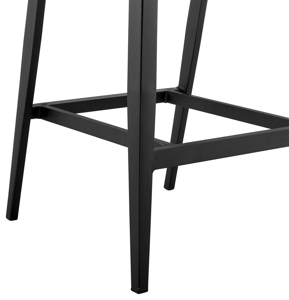 Aileen Patio Counter or Bar Height Stool, Metal and Wicker With Gray Cushions, Bar Height
