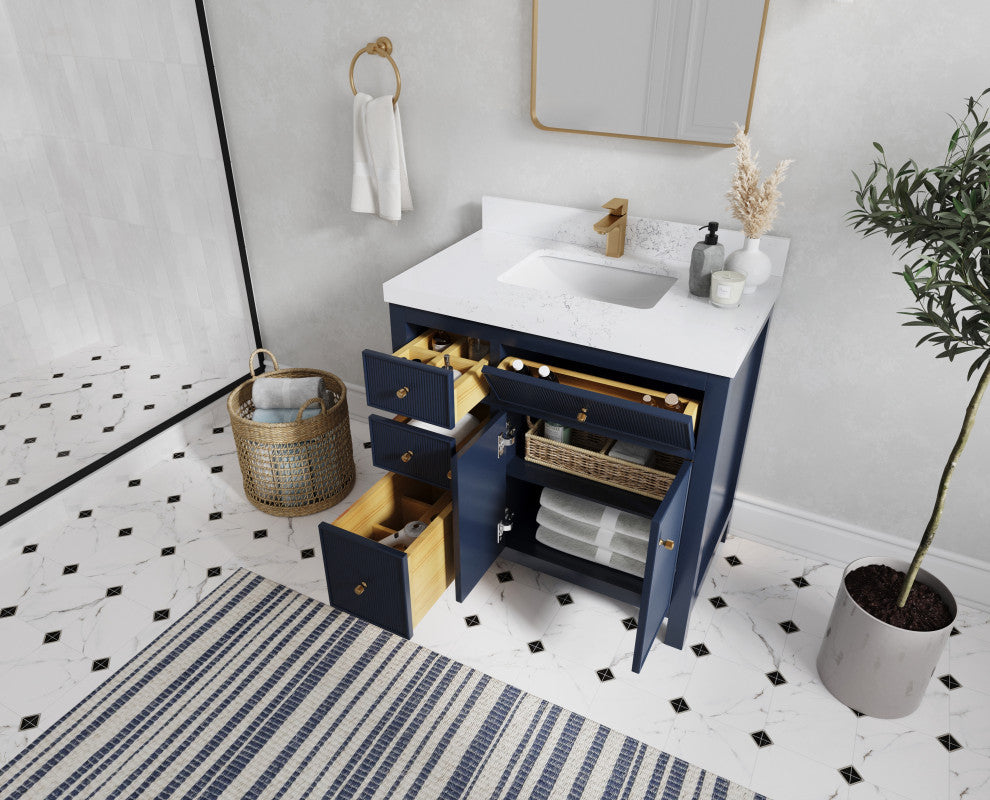 Sonoma 36" Center Sink Bath Vanity in Hale Navy Blue, 2" Calacatta Sienna