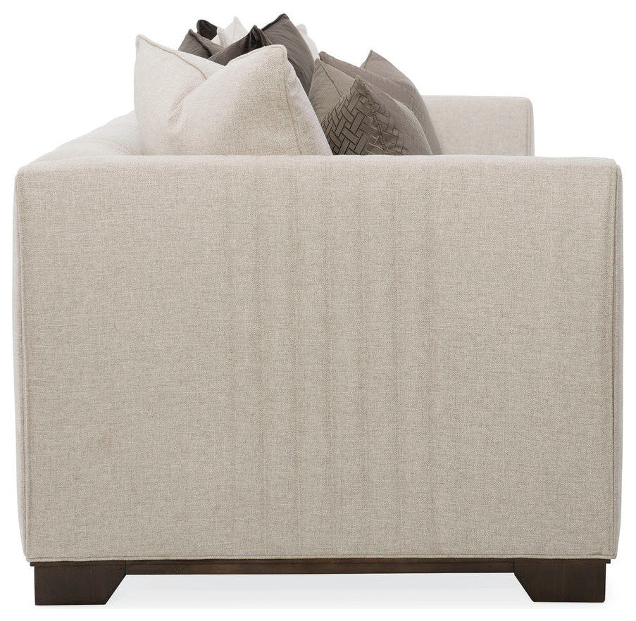 Modern Streamline Bench Cushion Sofa With Plinth Base