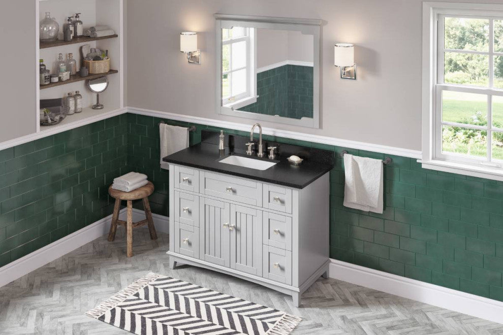 Savino Modern 48" Grey Single Sink Vanity, Black Granite Vanity Top