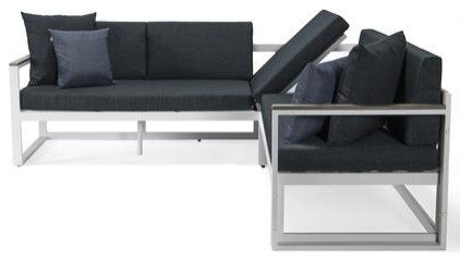 LeisureMod CSLW-80BL-BU Chelsea Sectional Headrest&Coffee Table Black Cushions