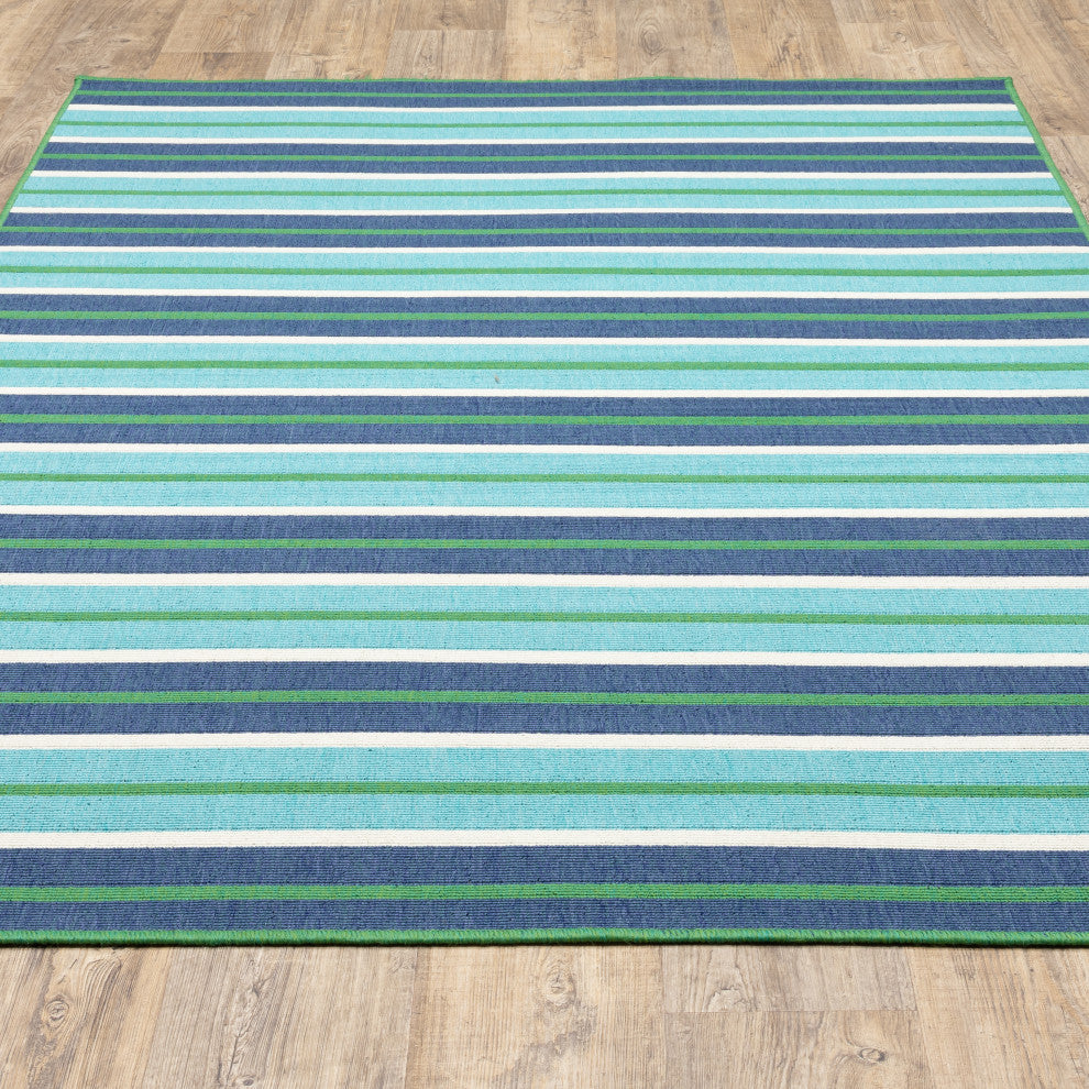 Madelina Stripe Blue and Green Indoor or Outdoor Area Rug, 7'10"x10'10"