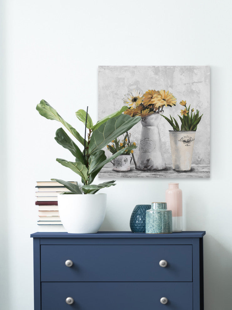"Glowing Yellow Flowers" Painting Print on Wrapped Canvas