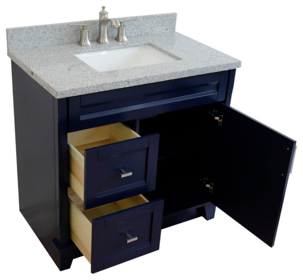 37" Single Sink Vanity, Blue Finish With Gray Granite