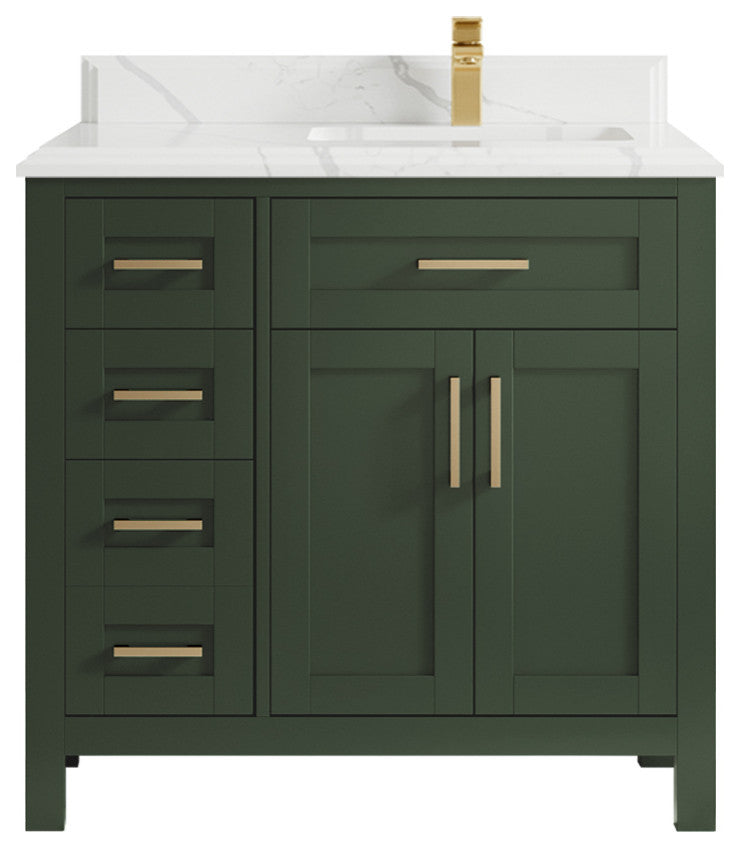 Cambridge 36 Right Offset Bath Vanity in Pewter Green 1.5" Calacatta Laza