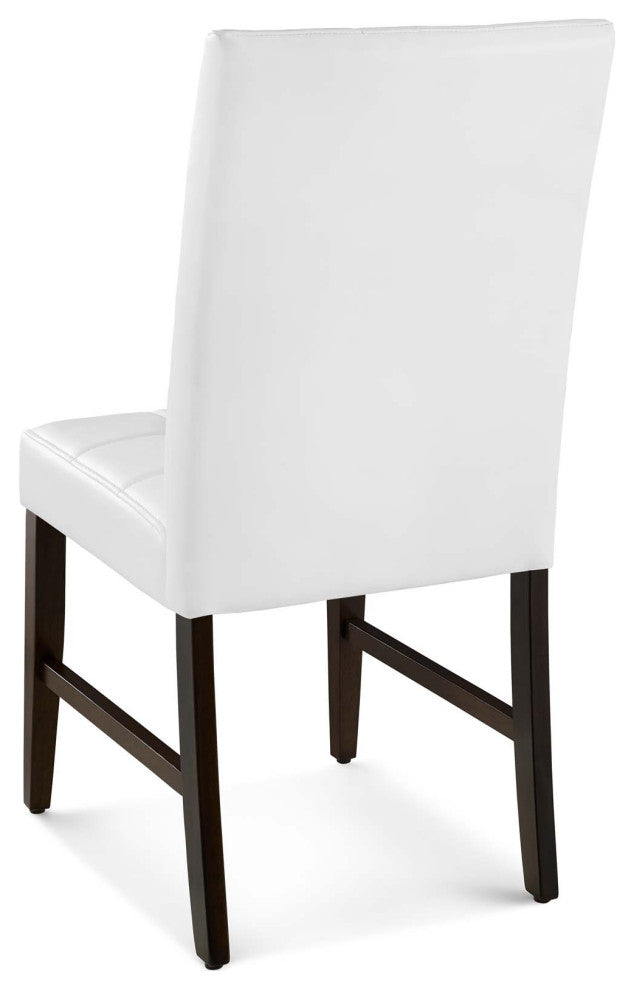 Tufted Side Dining Chair, Set of 2, Faux Leather, Wood, White, Modern, Bistro