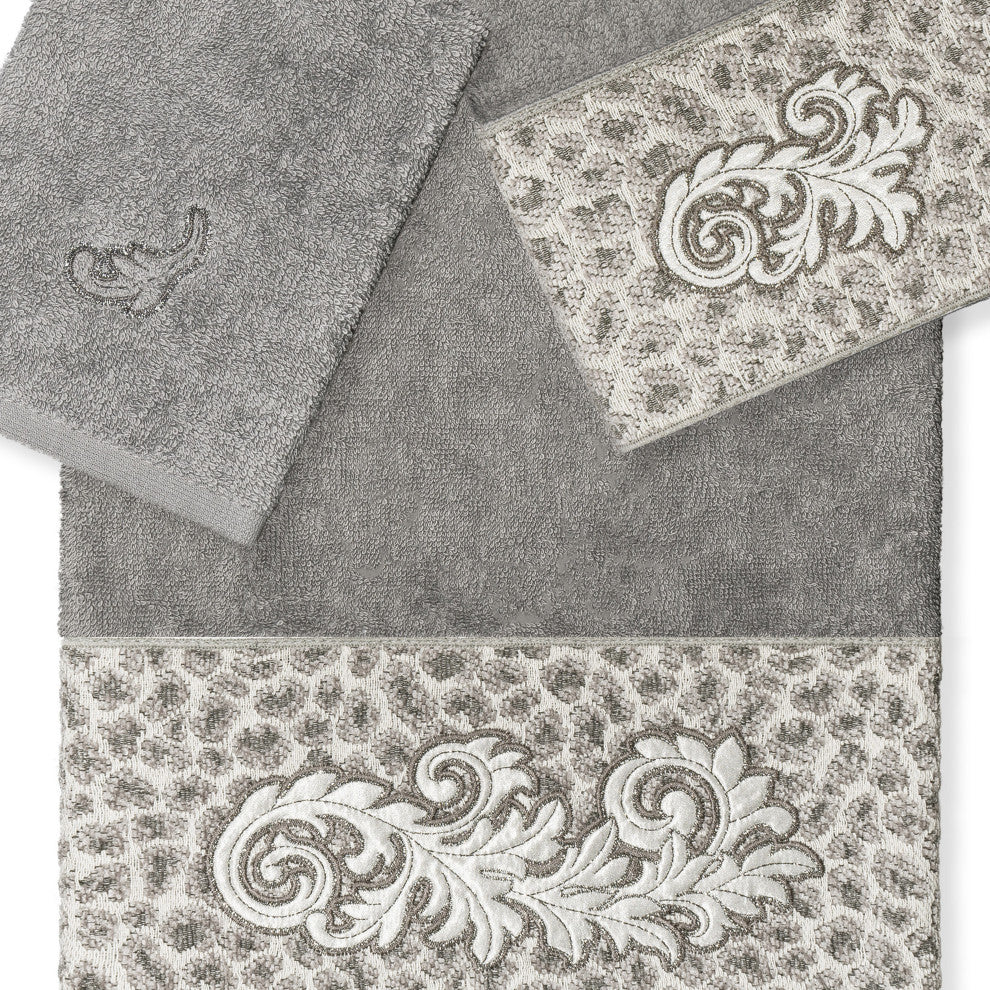 Linum Home Turkish Cotton April 3-Piece Embellished Towel Set, Dark Gray