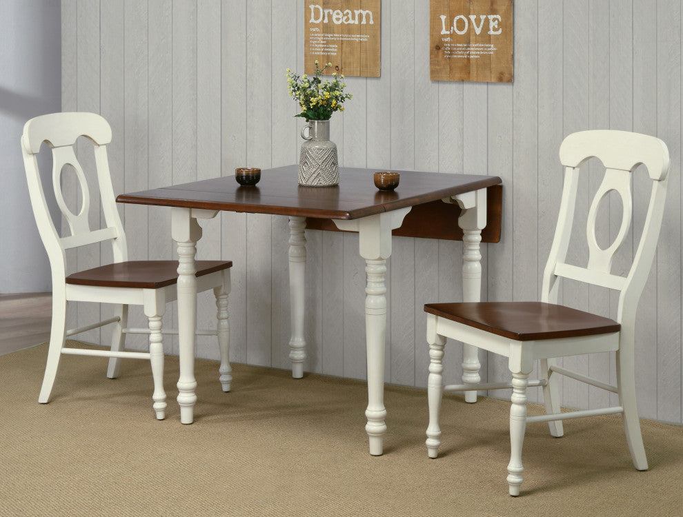 3-Piece 48" Rectangular Dining Set, Antique White/Chestnut Brown Wood