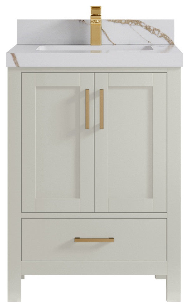 Malibu 24" Single Sink Bath Vanity in Fine Grain 2" Calacatta Gold