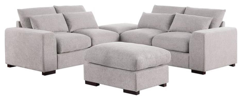 Reversible Modular Sectional Fabric Sofa With Two Ottoman-Light Gray