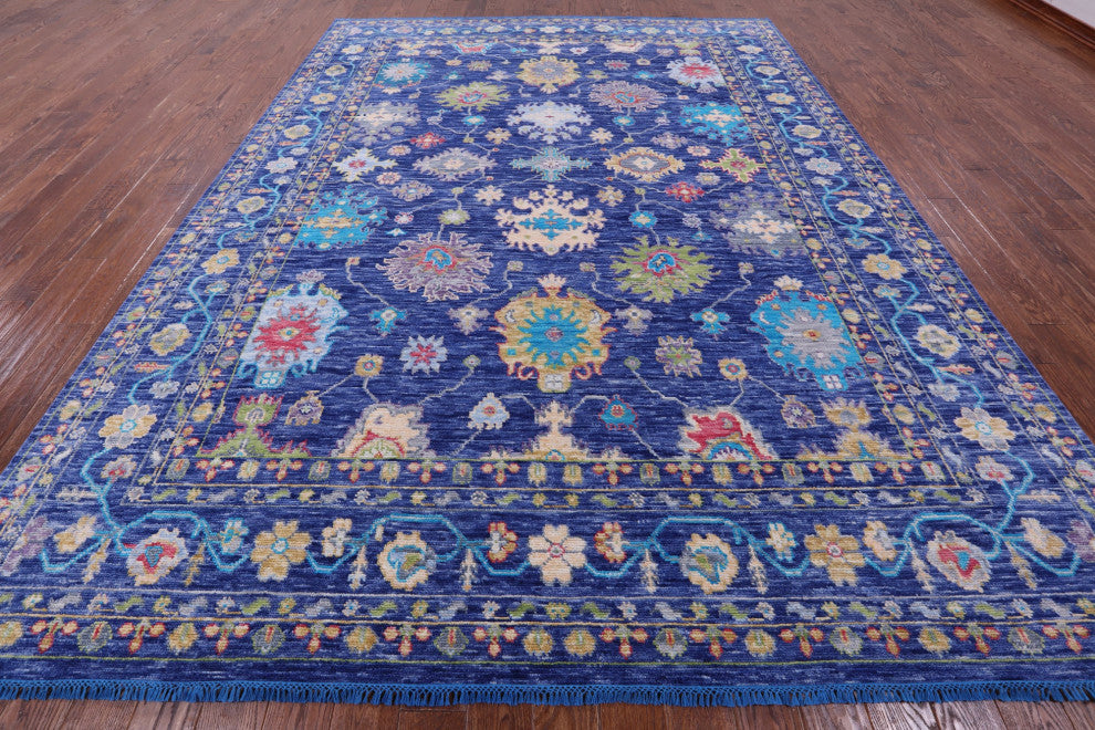9' 2" X 12' 1" Hand-Knotted Turkish Oushak Wool Rug - Q14959