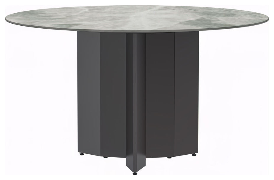 Round Dining Table Black Base with 60 Round Light Grey Sintered Stone Top