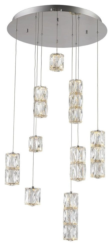 Elegant Lighting Polaris Collection Pendant, Elegant Cut Crystals, Chrome