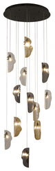 12-Light Black Chandelier With Clear, Smoke, And Amber Glass Accents