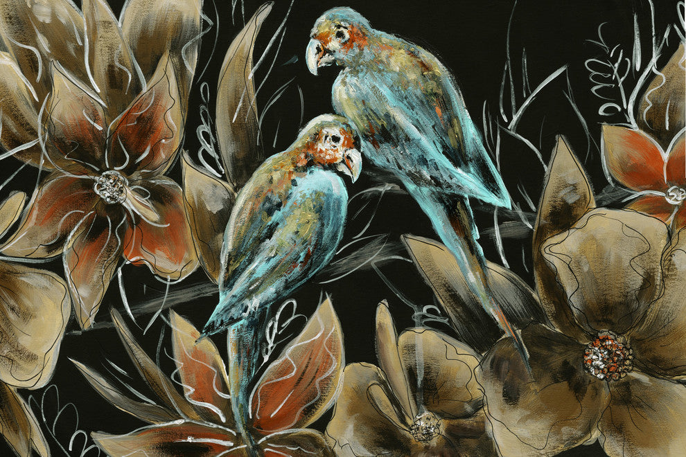 "Little Couple Blue Birds II" Framed Painting Print, 24"x16"