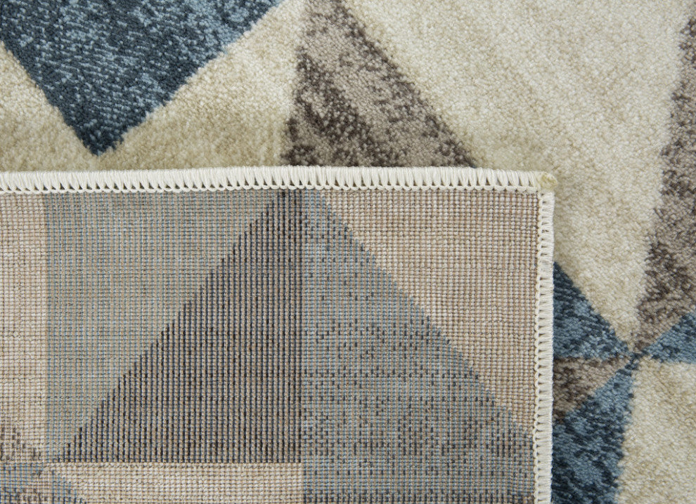 8"x11" Blue Beige Nested Diamonds Modern Area Rug