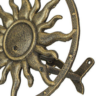 Cast Iron Celestial Sun Wall Mounted Hanging Garden Hose Holder Bronze