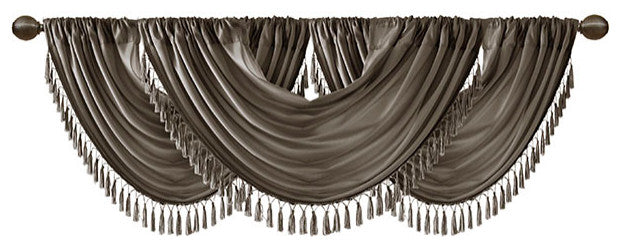 Madison Park Elena Silky Sheer Window Valance with Tassels, Bronze, Brown