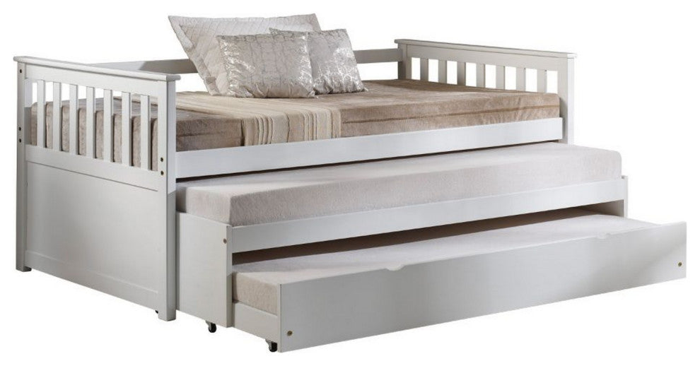 Benzara BM261735 Twin Pull Out and Daybed With Slatted Side Panels, White