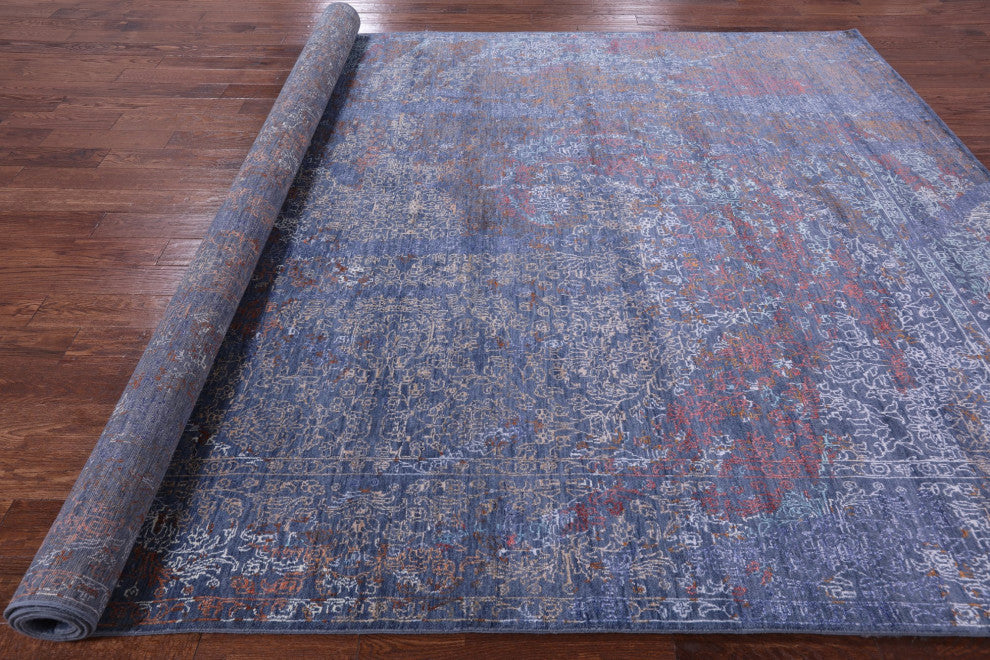 8' 10" X 12' 6" Wool and Silk Modern Hand Knotted Rug Q8704