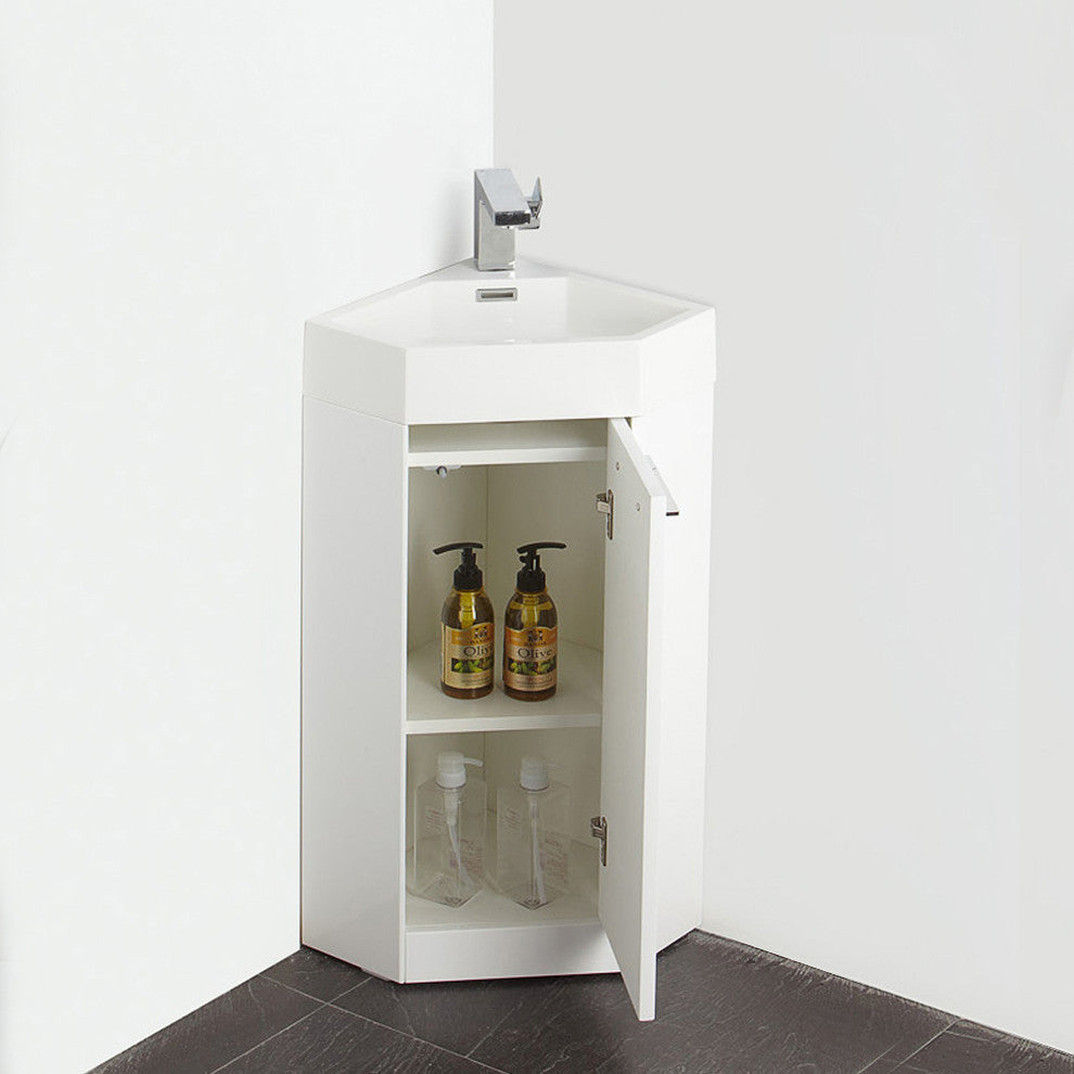 Coda 14" White Modern Corner Bathroom Vanity, Faucet FFT1040CH