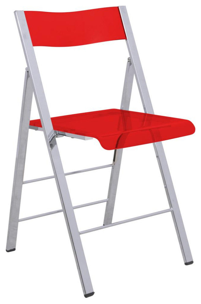 LeisureMod Menno Modern Acrylic Folding Chair Red